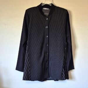 Alembika Multi Pinstripe Contrast Stretch Ponte knit Black Blazer Jacket, Size L